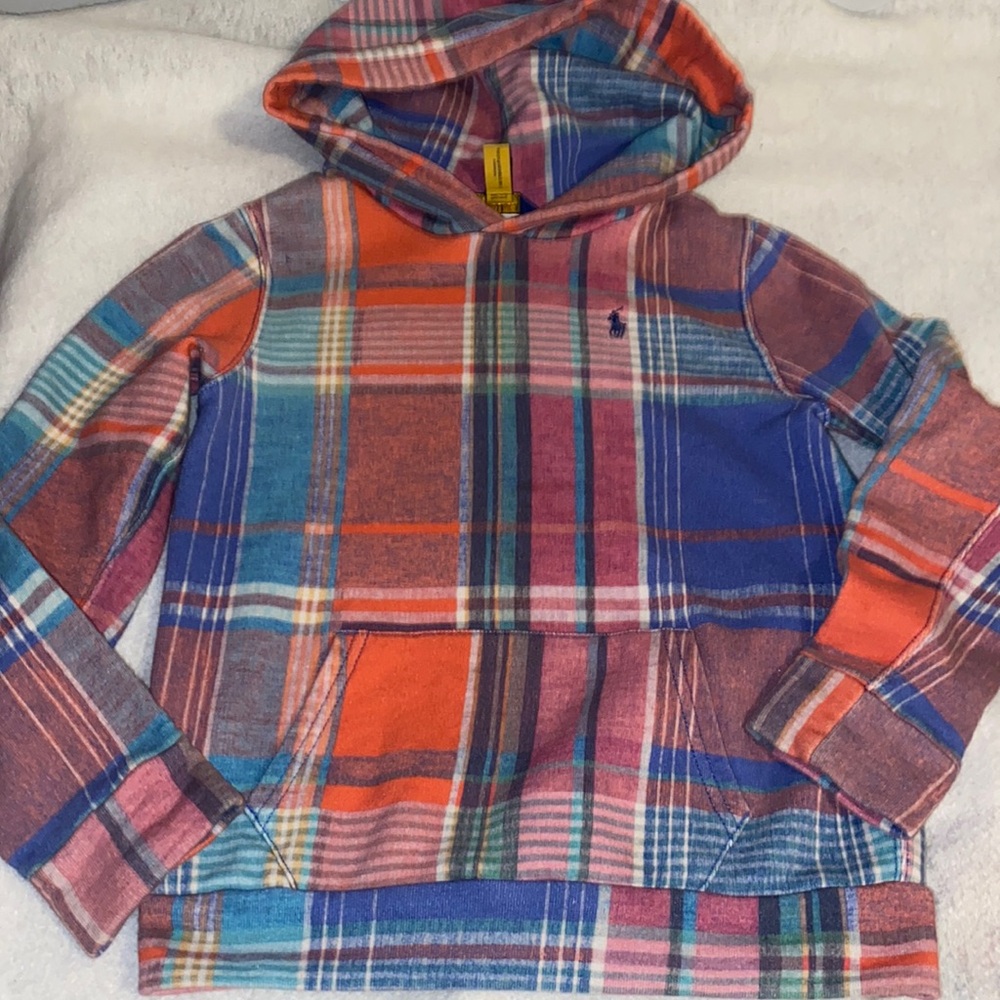 Childrens M (age 8-10) Ralph Lauren Ls Madras no zipper hoodie